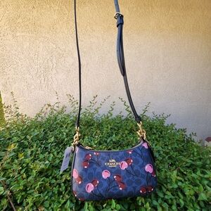 Coach Denhim Cherry Print Teri Shoulder Bag Handbag Multi Color-Authentic